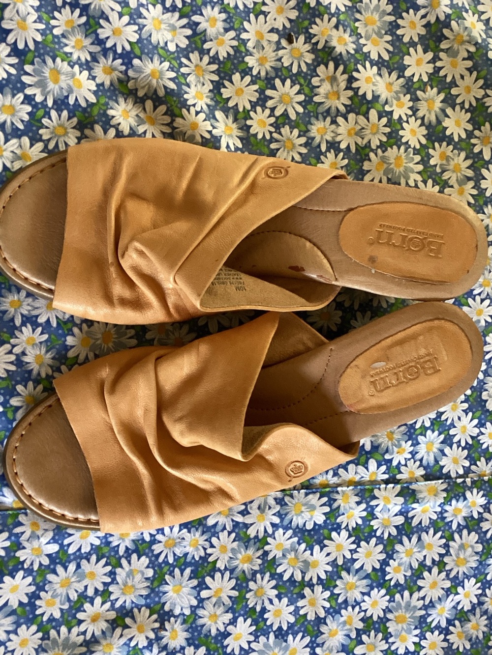 Born Tan Ruched Leather Slide Mules